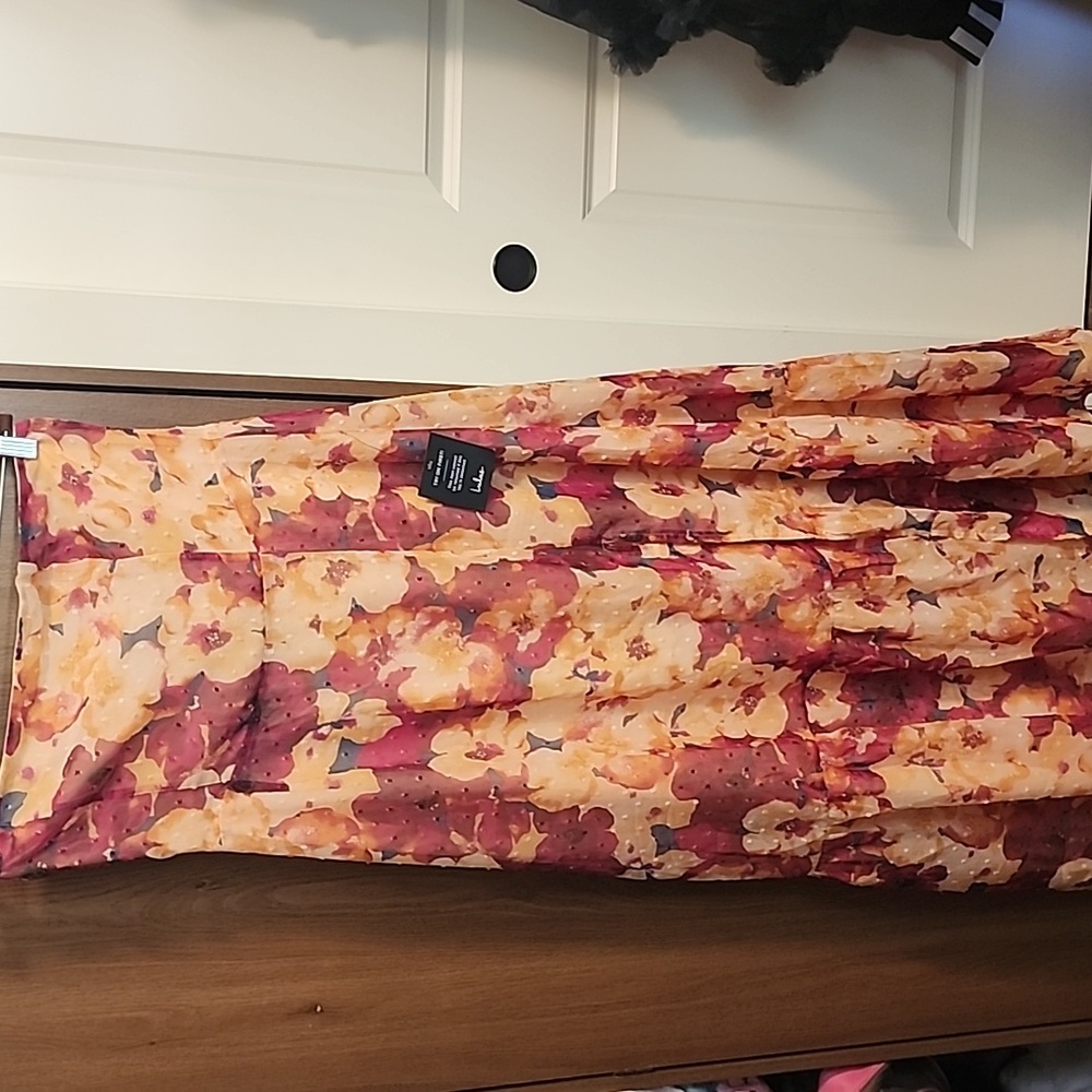 Lulu's Strapless Floral Maxi Dress in Marigold and Burgundy